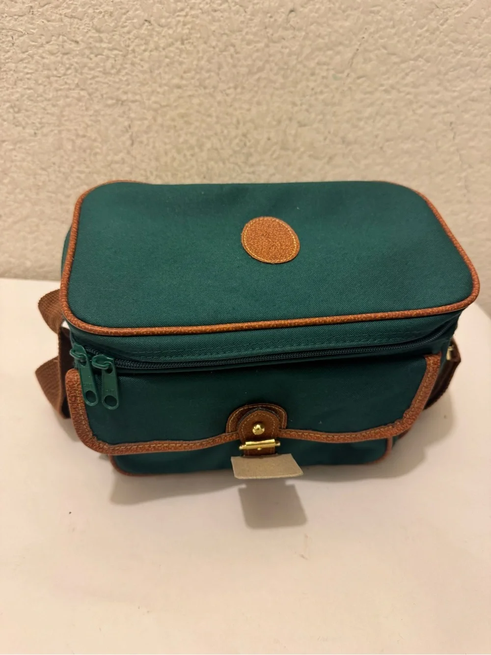 NWOT Ralph Lauren Teal Canvas Messenger Bag with Brown Trim